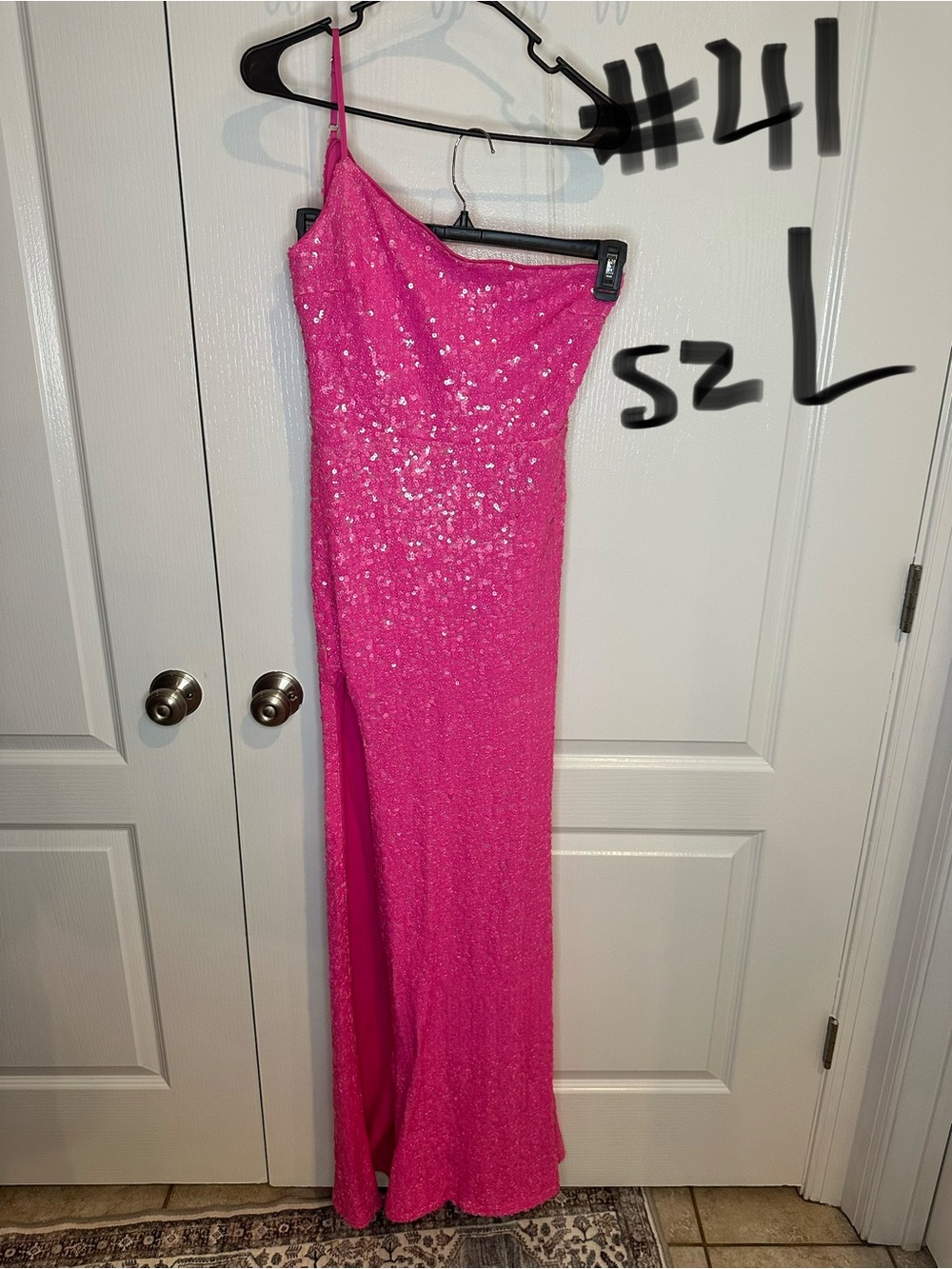 One-Shoulder Hot Pink Sequin Evening Gown